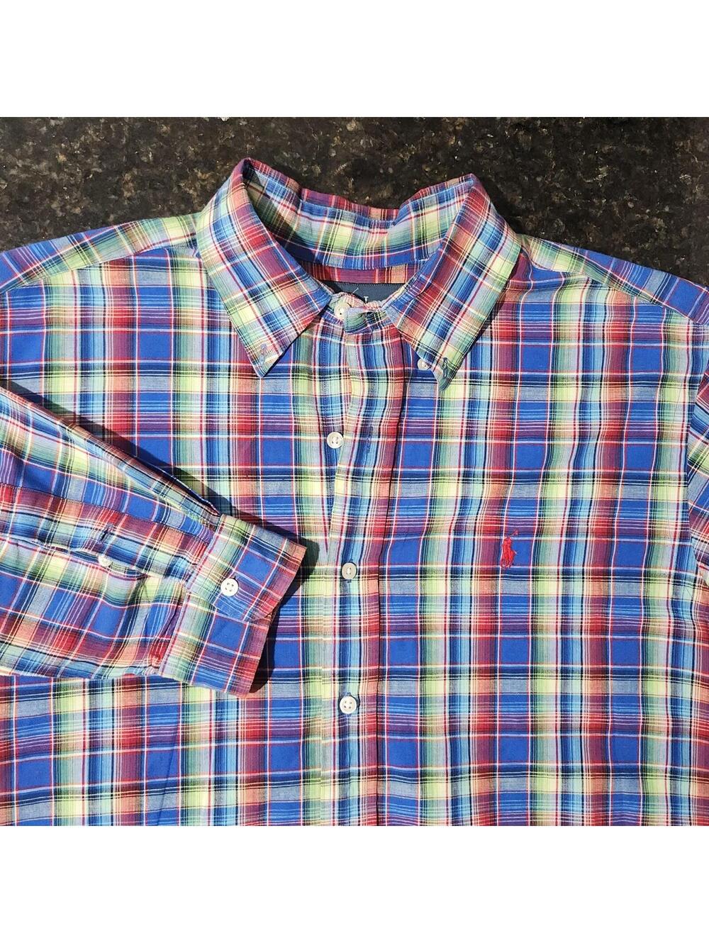 Polo Ralph Lauren Linen Blend Button Down Plaid Check Outdoor Sumemr Beach Large